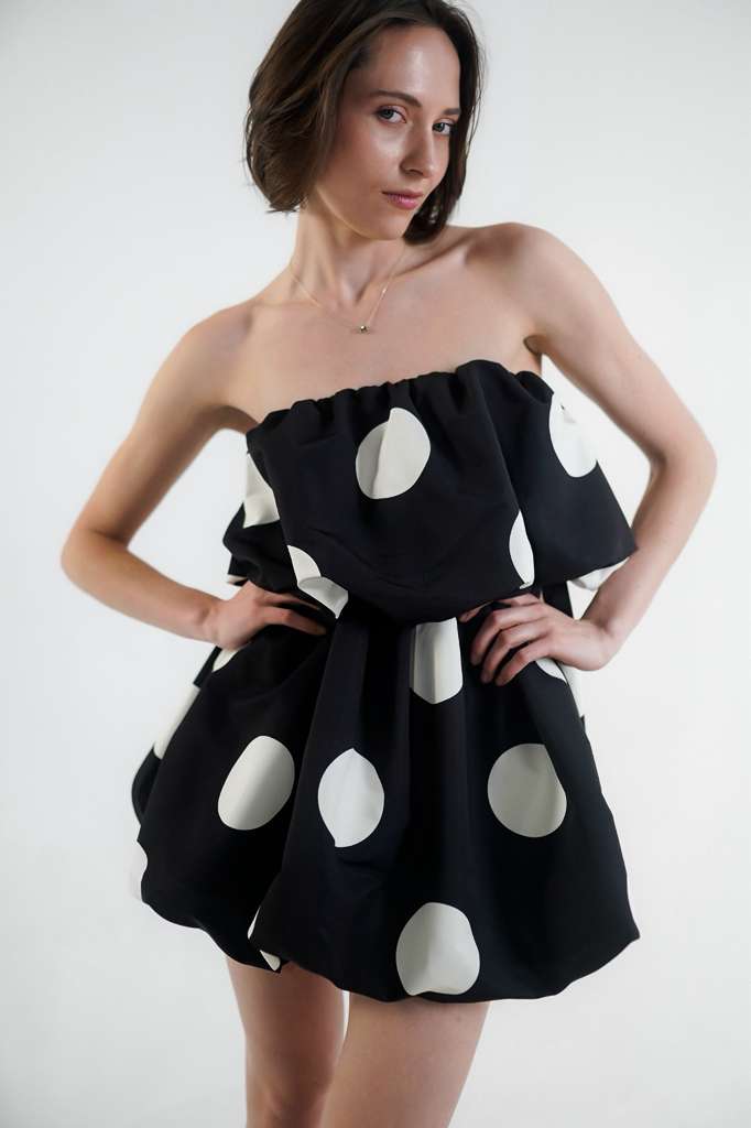 Luna Bubble Mini Dress - Black Polka Dot