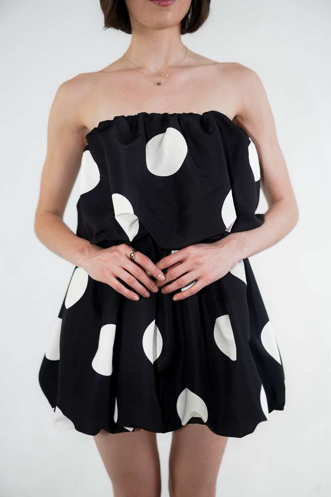 Luna Bubble Mini Dress - Black Polka Dot