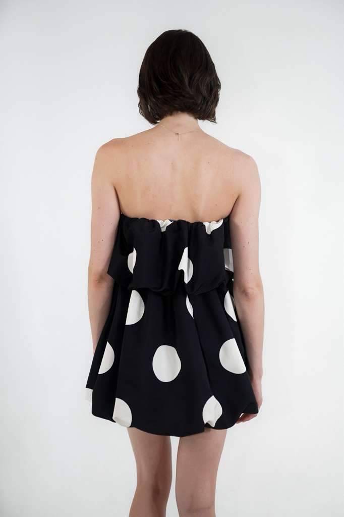Luna Bubble Mini Dress - Black Polka Dot